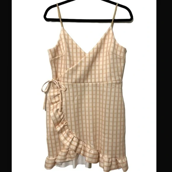 NWT ASOS Cami Faux Wrap Gingham Butter Yellow Mini Dress Sz 10 - Picture 8 of 12